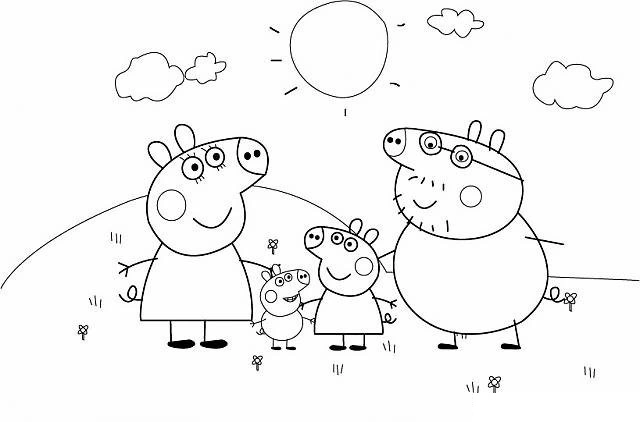 Coloring Peppa family on a walk